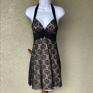 No.020 Speechless Black and Beige Lace Halter Dress size small